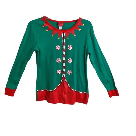 WONDERSHOP PAJAMA SET Women’s LARGE Elf Holiday Shirt & Pant Green Red Christmas - Picture 2 of 9